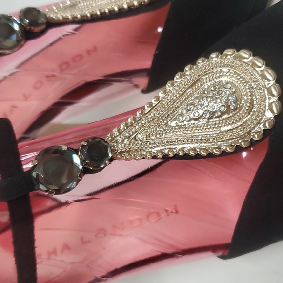 NWT SACHA LONDON Black Leatger Sude Jewled Open Toe Sling Back Heels Size 10 - Picture 2 of 10